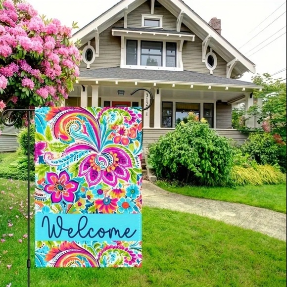 Charming Double-Sided Floral Welcome Garden Flag - 18x12 Inch, Durable Linen NIP - Picture 2 of 5